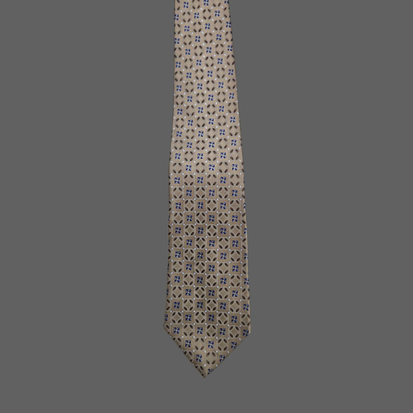 Arrow 1851 Silk Tie Brown Blue Geometric Pattern 3.75” Wide Classic Necktie USA - Picture 3 of 6